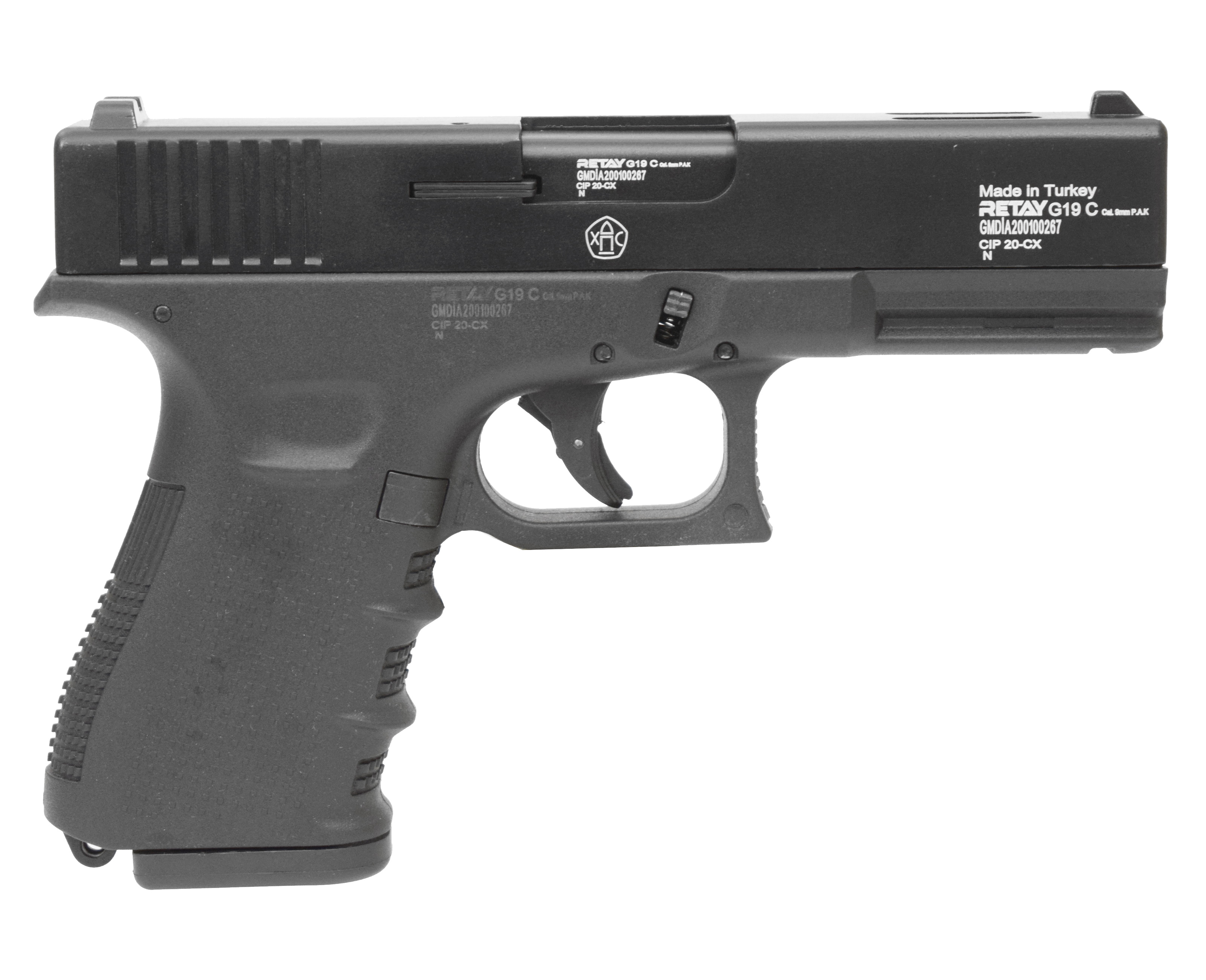 Пистолет охолощенный Retay G19C (Glok 19), к.9мм (черн.)